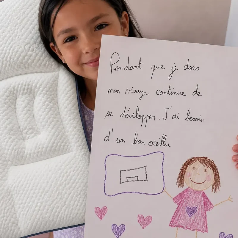 Enfant tenant une note manuscrite « Pendant que je dors mon visage continue de se développer »
