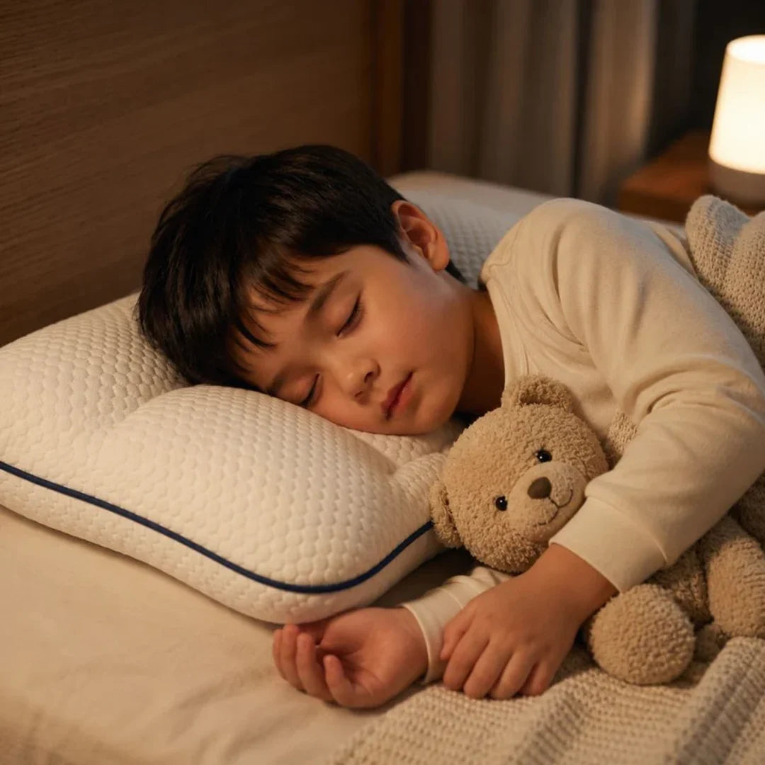 Enfant qui dort avec son doudou sur l’oreiller